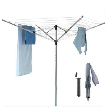 Séchoir à linge sur pied 50m en aluminium – Housse de protection polyester – Mât central ø 40 mm – 40757810080 – Metaltex (1/4)