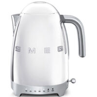 Smeg – Bouilloire chromée 1,7 L avec réglage de température 50-100°C – Acier inoxydable – Base 360° – KLF04SSEU