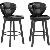 Modern Bar Stools Set of 2,Swivel,PU Leather,Black