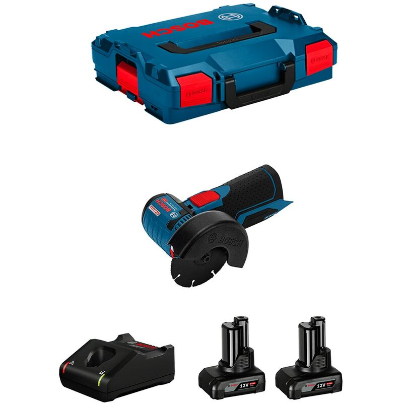 Pack 2 outils BOSCH Perceuse-visseuse GSR 12V-15 + Meuleuse angulaires GWS  12V-76 + 2 batteries 2Ah 12V + chargeur en L-BOXX