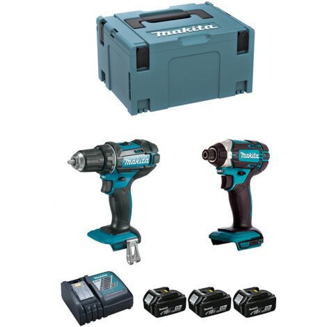 Makita – Perceuse-visseuse DDF482 – DLX2127MJ1 – Visseuse à chocs DTD152 – 3 batteries 4,0 Ah – Couple 165 Nm pour matériaux durs - DC18RC