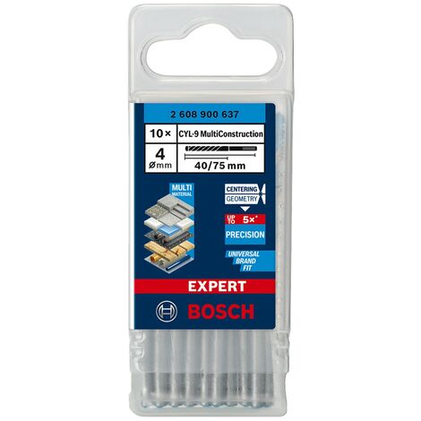 Foret béton MultiConstruction 4mm – Longueur 75mm – Pour perceuse visseuse et perforateur – Technologie Bosch Centering Geometry – 2608900637