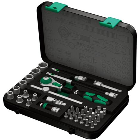 Wera – Coffret cliquet et douilles 1/4" – 41 pièces – Clé à cliquet Zyklop Speed – Douilles avec fine denture 72 dents – Manche Kraftform ergonomique (1/8)