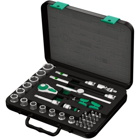 Wera – Coffret multi-outils 38 pièces – Douilles et embouts de vissage 3/8' – Denture 72 dents – Angle de reprise 5° pour espaces restreints (1/7)