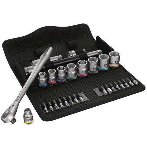 Wera – Set de douilles et d'embouts de vissage 3/8' – 29 pièces – Denture fine 72 dents – Angle de reprise 5° pour espaces restreints (1/7)