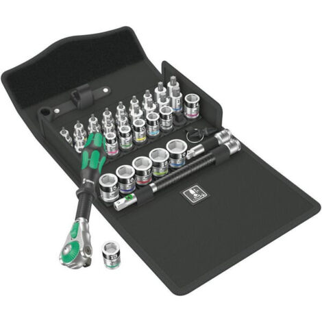 Wera – Coffret cliquet et douilles 35 pièces – Clé à cliquet 3/8 pouces – Douilles 6-19 mm en acier allié – Éjection rapide par bouton-poussoir (1/5)