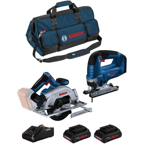 Bosch – Pack de 2 outils électroportatifs 18V – Scie circulaire GKS 18V-57-2 pour bois – Scie sauteuse GST 18V-125 B avec moteur sans charbon