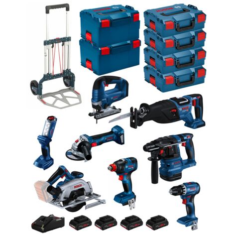 Bosch – Pack de 9 outils électroportatifs 18V – Scie sauteuse, scie circulaire, perceuse, meuleuse – 4 batteries 4.0Ah – Moteur Brushless (1/5)