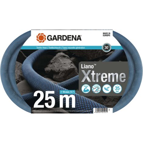 GARDENA Liano™Xtreme 19mm (3/4"), 25m. Kit complet. Tuyau d'arrosage. Léger et très résistant. 19 mm. Pression de rupture 35 bar. Tuyau textile. (18482-20)