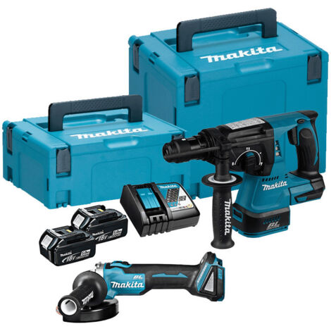 Makita – Pack de 2 outils électroportatifs 18V LXT avec 2 batteries 5,0Ah – Perforateur DHR243Z et meuleuse DGA504Z – Mallette MakPac incluse - DLX2125TJ1