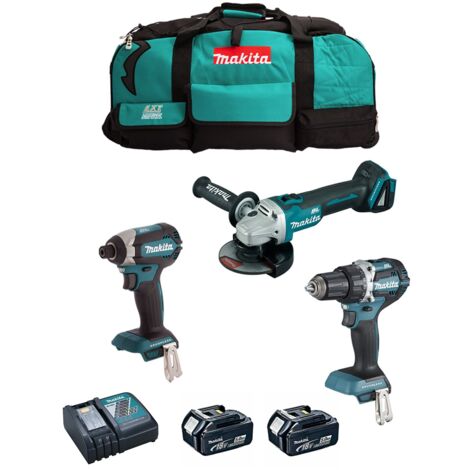 Makita – Pack de 3 outils électroportatifs 18V – Perceuse-Visseuse DDF484 – Visseuse à chocs DTD153 – Meuleuse DGA506 – 2 batteries 5.0Ah (1/5)
