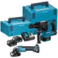 Makita – Pack de 2 outils électroportatifs 18V – Mini-meuleuse DGA504 avec moteur Brushless – Perfo-burineur DHR243 – 2 batteries 5.0Ah