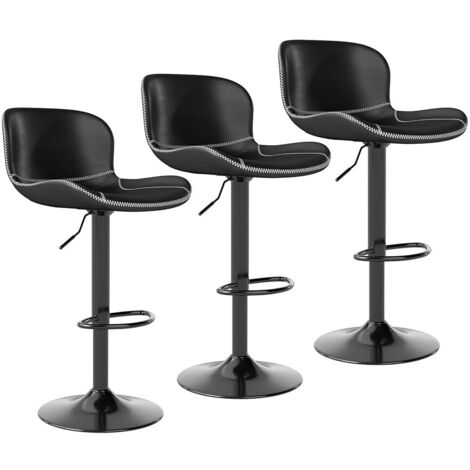 ralex-chair Tabouret Bar, Tabouret de Bar Réglable en Hauteur en Cuir PU, Chaise de Bar avec Dossier et Repose-Pieds, Chaise Haute Cuisine Pivotant, Moderne (Lot de 3,Noir) (1/5)