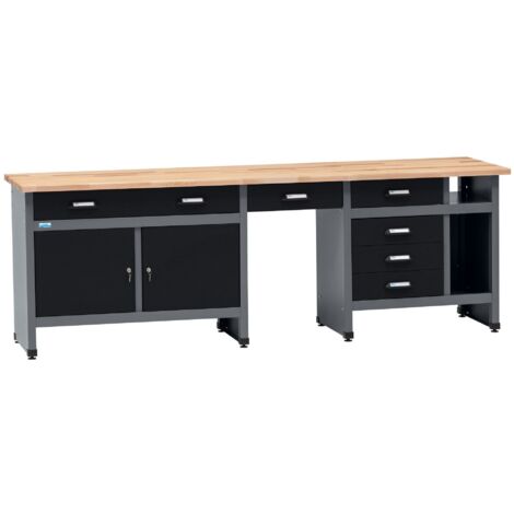 Banco da lavoro Küpper 12289, larghezza 240 cm, 6 cassetti, 2 ante, portata 300 kg, piano di lavoro in faggio massiccio da 30 mm