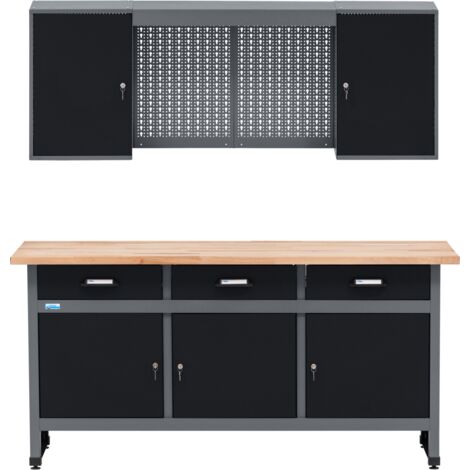 Set da officina Küpper 70421-9, attrezzatura da officina Banco da lavoro 170 cm con piano in faggio massiccio, pensile