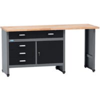 Banco da lavoro Küpper modello 12039, larghezza 170 cm, 1 anta, 4 cassetti, portata 300 kg, piano di lavoro in faggio massiccio da 30 mm
