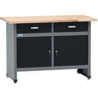 Banco da lavoro Küpper 12059, larghezza 120 cm, 2 cassetti, 2 ante, portata 300 kg, piano di lavoro in faggio massiccio da 30 mm