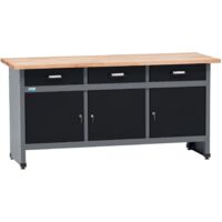 Banco da lavoro Küpper 12159, larghezza 170 cm, 3 cassetti, 3 ante, portata 300 kg, piano di lavoro in faggio massiccio da 30 mm