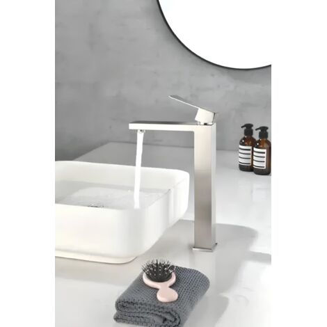 SHUNLI Robinets de lavabo en laiton doré brossé, cascade, robinet mitigeur d'évier de salle de bain, levier unique SHUNLI