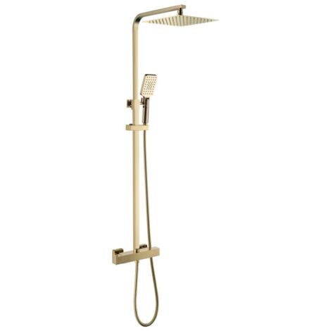 Colonne de douche thermostatique en laiton doré brossé – Pomme haute – Économiseur d'eau – Durée de vie 500 000 allumages - SC428