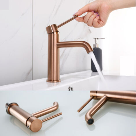 Robinet De Lavabo Surélevé HUDOR – Laiton Rose Doré – Collection Penée