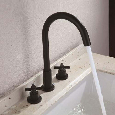 Robinet de lavabo sur plage 123 en laiton noir collection Céphise