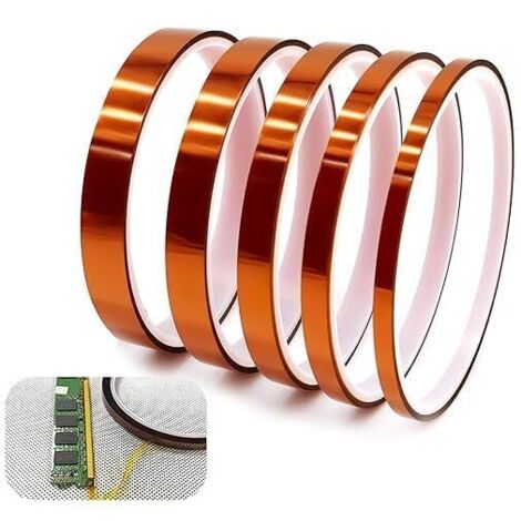 Stück Polyimid-Klebeband, hitzebeständiges Kapton-Klebeband für 3D-Drucker, Maskieren, Löten, PCB-Isolierung, verschiedene Größen (3/6/8/10/12 mm × 33 m) (1/5)
