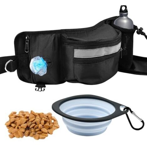 Leckerli-Tasche für Hunde, Hunde-Leckerli-Beutel, Hunde-Trainingstasche, wasserdicht, tragbar, mit faltbarem Napf für Reisen, Spaziergänge, Hundetraining, Schwarz (1/5)