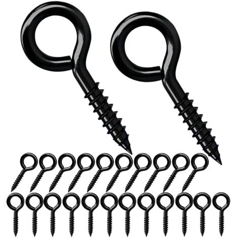 20 Stück 25 mm Ösenschrauben, selbstschneidende Ringschrauben, runde Ösen, Hakenschrauben aus Metall, für Innen- und Außendekoration, schwarz