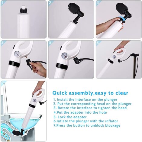 Druckluft Toilettenpümpel, Saugglocke, Saugglocke mit Barometer, Pümpel-Entferner, Toilette mit 3 Pümpelköpfen und Inflator, Entferner für Toilette, Waschbecken, Badewanne (1/5)