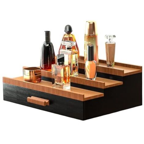 Parfüm-Organizer, 32,5 x 22,1 x 10,4 cm, Parfüm-Organizer aus Holz, 3-stufiger Kölnisch-Wasser-Organizer mit Schubladenfach, tragbarer Kölnisch-Wasser-Halter für Kommode, Wohnzimmer, Geschenke (1/5)