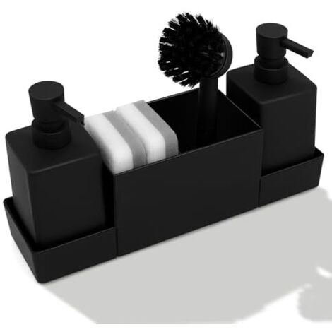 Seifenspender für die Küche und Schwammhalter für die Küchenspüle mit Bürste, Spenderflaschen für Flüssigseifen, schwarzer Spülbecken-Organizer (1/5)