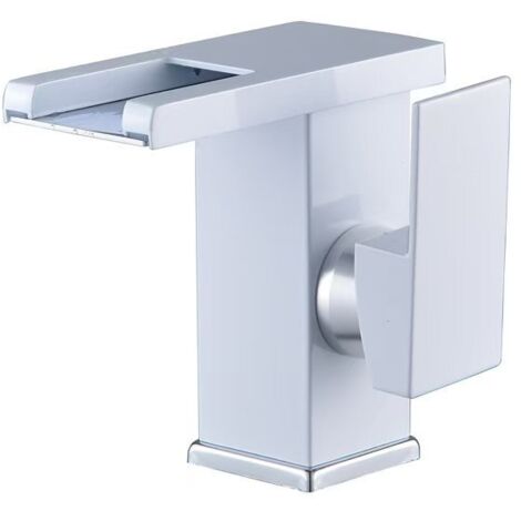 LED-Wasserhahn aus Kupfer, für Toilette, Einlochmontage, warm und kalt, Farbwechsel, warmes und kaltes Wasser, Waschbecken, Wasserfall-Wasserhahn (1/5)