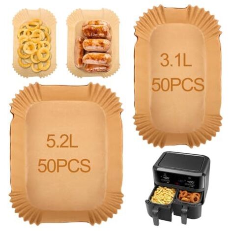 Backpapier für Heißluftfritteuse für Moulinex EZ901820 5,2/3,1 l, Backpapier für Heißluftfritteuse für Lakeland Tower Salter, Backpapier für Heißluftfritteuse für Lakeland Tower Salter (50 Stück + 50 (1/5)