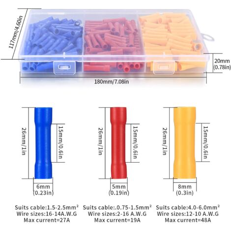 Produktbild von 150-teiliges Stoßverbinder-Set – Isolierte Kabelverbinder In Rot, Blau & Gelb Zum Crimpen, Für 0,75–6 Mm²