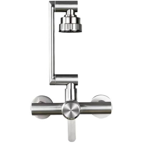 [NIE BENUTZT]Küchenarmatur mit 4 Mustern, Edelstahl, zur Wandmontage, für Badezimmer, Küchenspüle, Waschbecken, Warm- und Kaltwasser, Mischbatterie, 360 Grad (gebürstet)