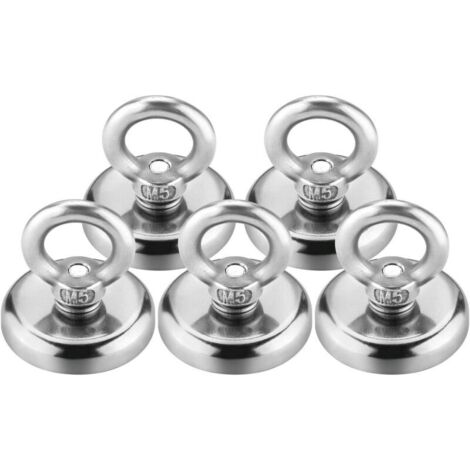 [NIE BENUTZT]5er-Pack Hebemagnete zum Angeln, 100 lb Zugkraft, superstarke Magnete, große Seltenerdmagnete, leistungsstarke Neodym-Bergungsmagnete zum Heben und Bergen von Flüssen, D1,26'' (32 mm)
