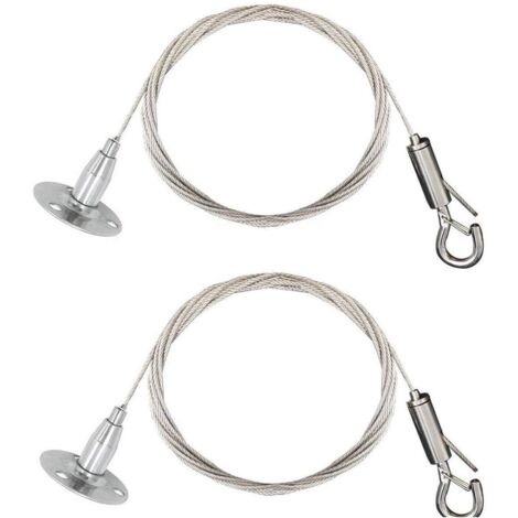 [NIE BENUTZT]2er-Set Edelstahlseile mit automatischer Straffung - Aufhängehaken und -scheibe - Zum Selbstaufhängen eines Leuchtschildes oder einer Lampe - 2m - Maximal 30 kg (1/5)