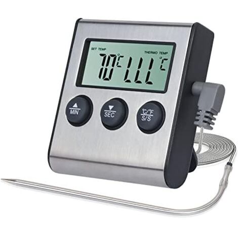 [NIE BENUTZT]LED-Digitalthermometer mit Sonde, digitales Thermometer, Lebensmittelthermometer mit Timerfunktion, Koch- und Grillthermometer für BBQ, Backofen, 【Batterie nicht im Lieferumfang enthalten (1/4)