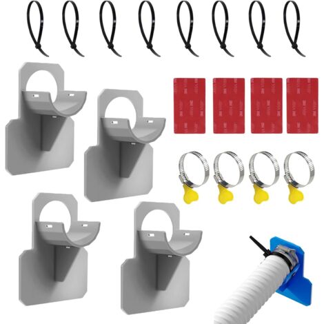 [NIE BENUTZT]Stück Schwimmbad-Schlauchhalter – Zubehör mit Schlauchschelle aus Edelstahl – Knickschutz aus Kunststoff – Geeignet für Schläuche unter 38 mm Durchmesser (Grau)