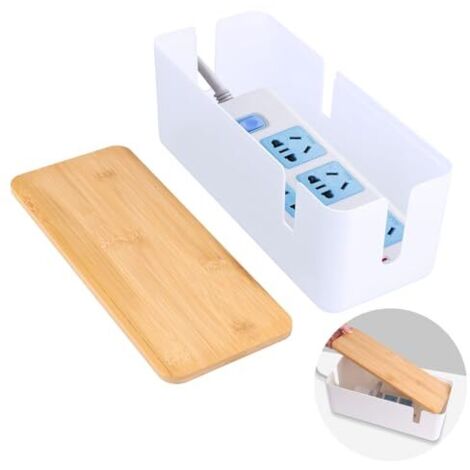 [NIE BENUTZT]Kabelmanagementbox, Kabelversteckbox, Kabelaufbewahrungsbox mit Bambusdeckel, Kabelbox zum Organisieren von Computerverkabelung, losen Kabeln, Kabel verstecken (weiß) (1/5)