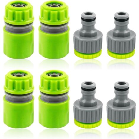 [NIE BENUTZT]Stück Gartenschlauchverbinder aus Kunststoff, 4 Stück 1/2 Zoll Schnellschlauchverbinder und 4 Stück 3/4 Zoll und 1/2 Zoll 2-in-1 Gewindehahnverbinder für Garten, Auto und Heimwerken (1/5)