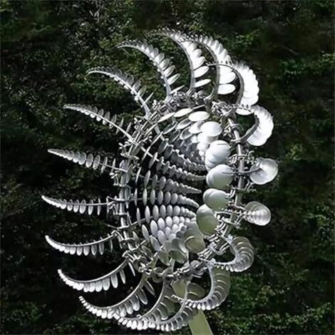 [NIE BENUTZT]Einzigartige und magische 3D-Windmühle aus Metall aus Edelstahl. Einfach zu installierende kinetische Skulptur mit Metallpfahl zur Gartendekoration