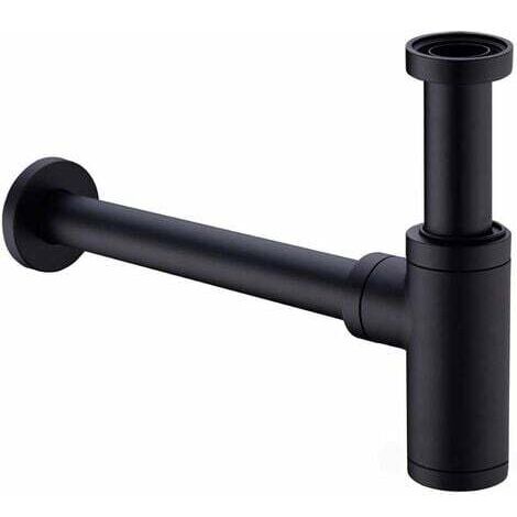 Waschbecken-Siphon aus Messing, Universal-Siphon mit 200-mm-Verlängerungsrohr, 1 1/4 x 32 mm, verstellbar, geruchsdicht, auslaufsicher, mattschwarz