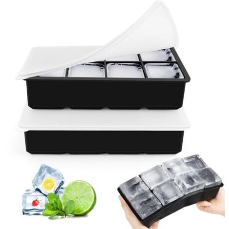 [NIE BENUTZT]Eiswürfelform, 2 Stück, 16 Fächer, Eiswürfelform, Silikon-Eiswürfelschale, wiederverwendbare 5 cm große quadratische Eiswürfel für Babynahrung, Fruchtpürees, Cocktails, Whiskey