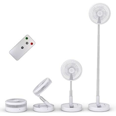 Ventilatore silenzioso Primevolve con telecomando, ventilatore portatile pieghevole, ventilatore da terra, batteria ricaricabile da 7200 mAh, 4 velocità, adatto per campeggio e ufficio (bianco)