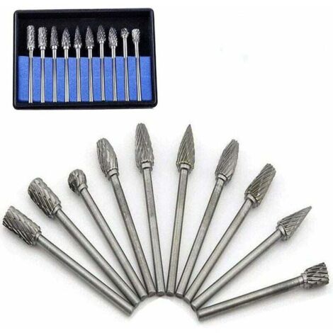 Set di 10 testine di rettifica per frese rotanti in carburo di tungsteno per utensili rotanti Dremel per foratura e lucidatura di metalli (1/5)