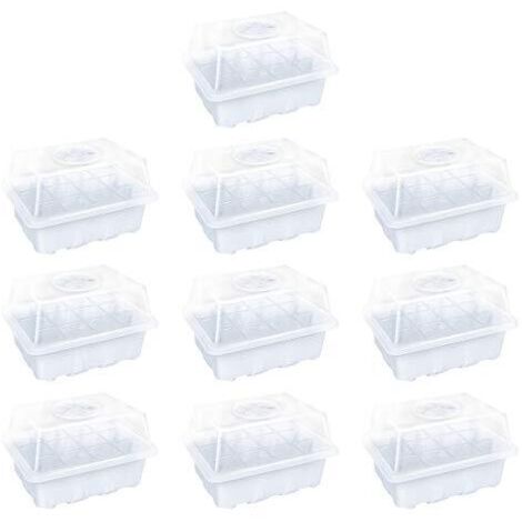 Kit di avviamento per piantine da 10 pezzi, kit di vassoi per piantine in mini serra, vassoi per la crescita delle piante per la germinazione (10 pezzi - 12 griglie, nero)