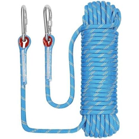 Corda da arrampicata con moschettone di sicurezza statico, corda da alpinismo in poliestere da 10 mm, salvataggio per escursionismo, alpinismo, montagna, 3/8 pollici (10 mm) x 32 piedi (10 metri) - Bl