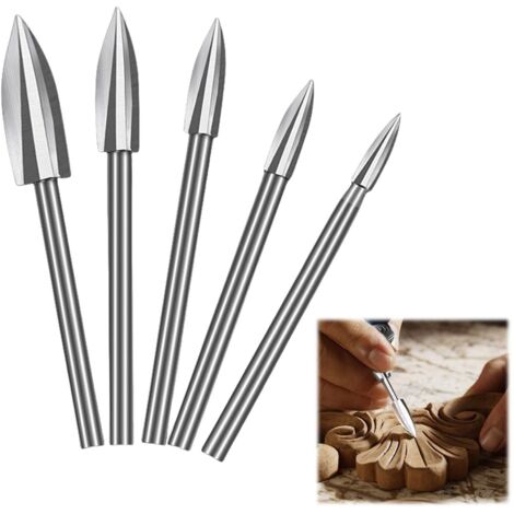 Set di punte per intaglio del legno per utensili rotanti, set di 5 punte per intaglio del legno per Dremel con gambo da 1/8 di pollice per intaglio fai da te, levigatura e foratura (1/4)